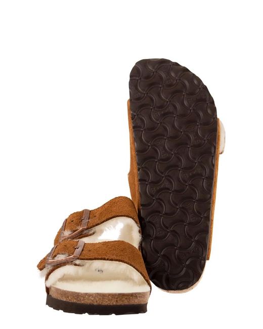 Birkenstock Brown Arizona Shearling Suede Sandals