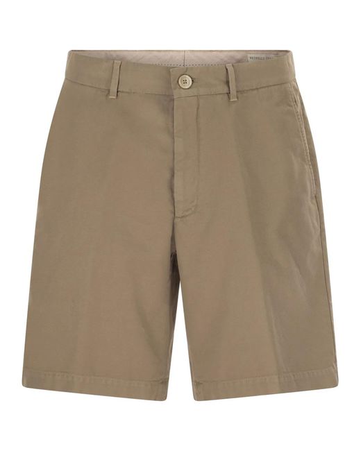 Brunello Cucinelli Natural Cotton Gabardine Bermuda Shorts for men