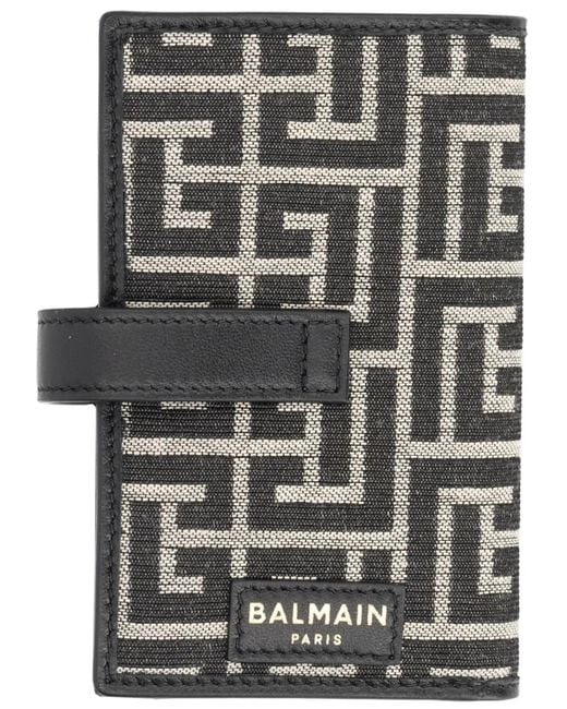 Balmain Gray Monogram Card Holder With Padlock for men
