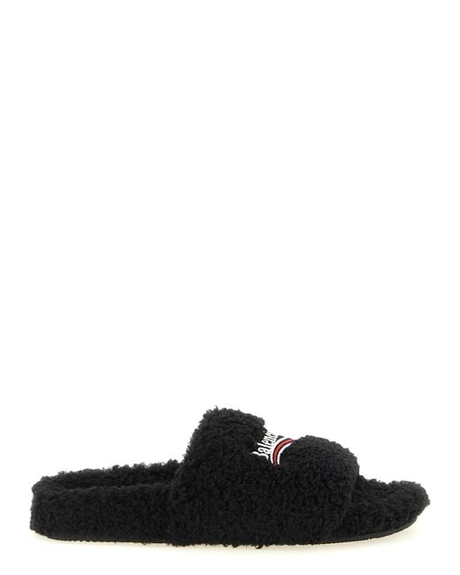 Balenciaga Black 'Furry' Open Sandals
