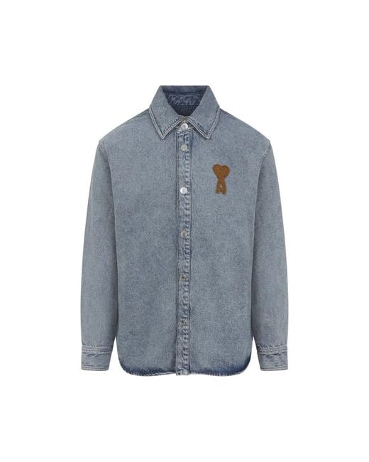 AMI Blue H Denim Jacket Light for men