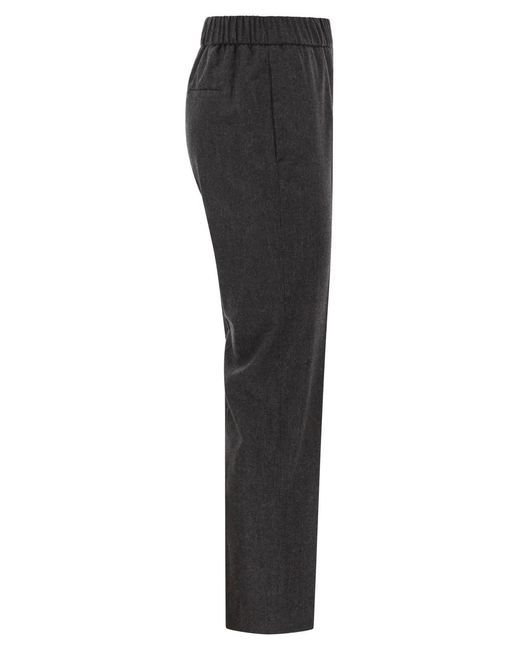Peserico Black Virgin Wool And Cashmere Tapered Trousers With Elasticated Waistband