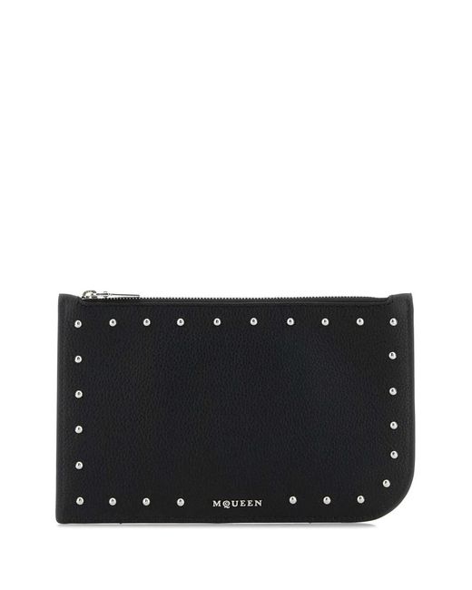 McQueen Black Leather Pouch for men