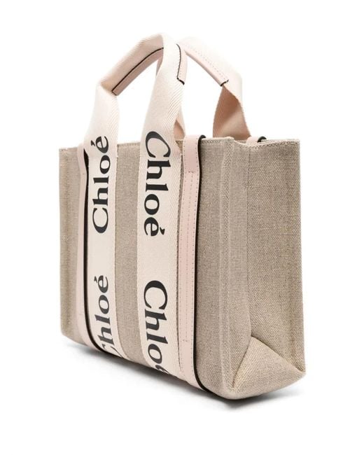 Chloé Natural Linen Calfskin Leather Handbag