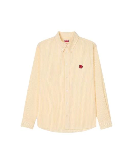 KENZO Natural Embroidered Casual Shirt With Button-Down Collar for men