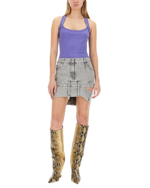 The Attico Gray Denim Skirt