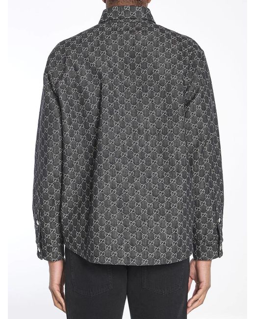 Gucci Gray Embrodiered Denim Reversible Shirt for men
