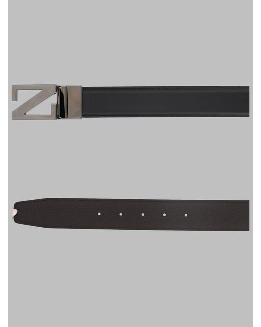Zegna Metallic Leather Belt With Logo Buckle for men