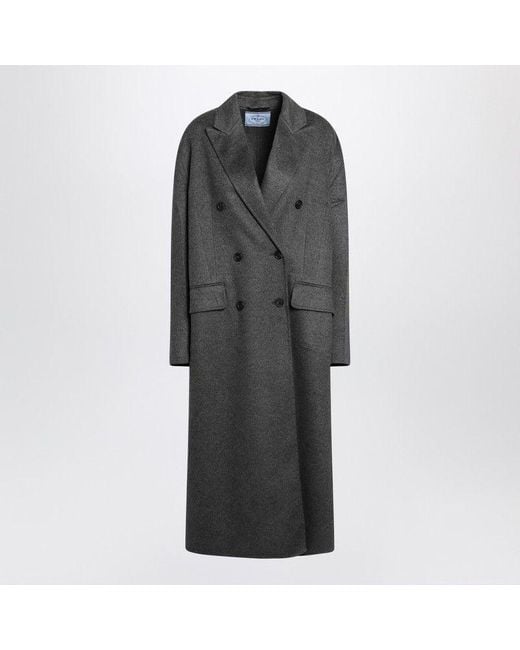Prada Multicolor Double-Breasted Wool And Cashmere Coat