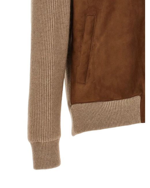 Brunello Cucinelli Brown Suede And Cashmere Bomber Jacket for men