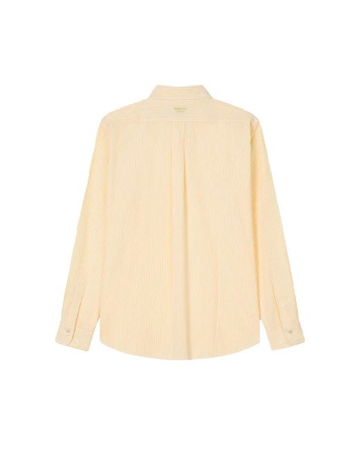 KENZO Natural Embroidered Casual Shirt With Button-Down Collar for men