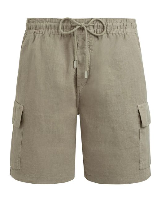 Vilebrequin Gray Linen Bermuda Shorts With Drawstring And Cargo Pockets for men