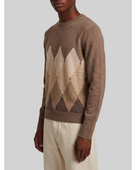 Ballantyne Natural Cashmere Crewneck Diamond Sweater for men