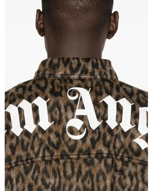 Palm Angels Brown "Classic Logo Animalier" Overshirt for men
