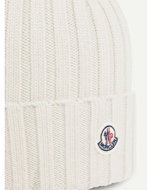 Moncler White Logo Wool Beanie