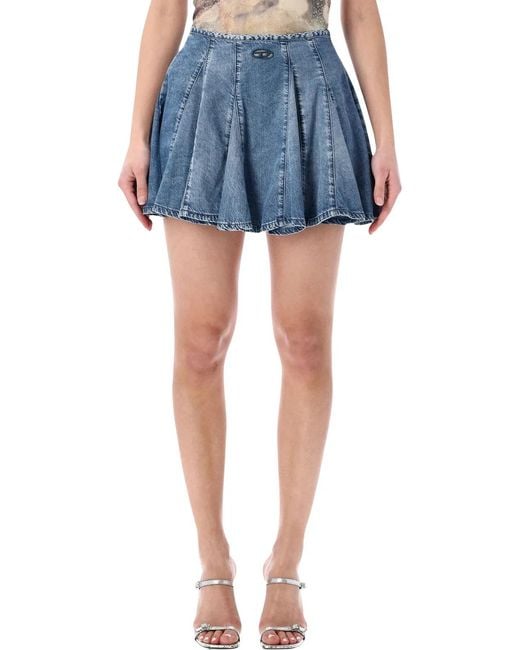DIESEL Blue Pleated Raw-Cut Hem Skirt