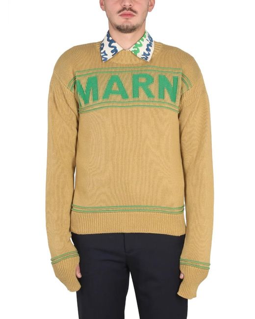 Marni Green Knit Sweatshirt With Logo for men