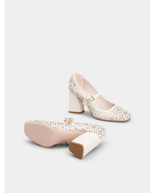 Roger Vivier Natural Salon Perforado Tacon Ancho Cr