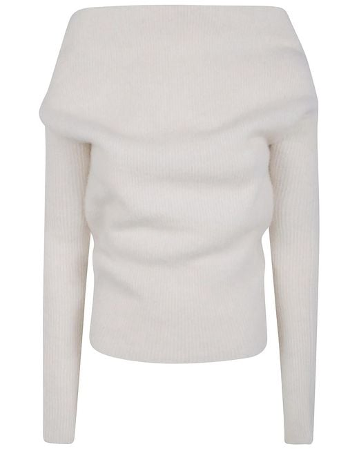 Rick Owens White Wool Off-Shoulder Sweater