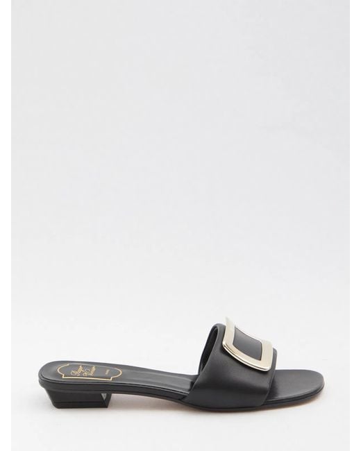 Roger Vivier White Square Buckle Leather Slides