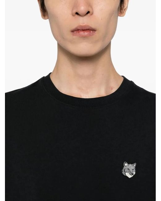 Maison Kitsuné Black Maison Kitsuné Straight Hem Cotton T-Shirt for men
