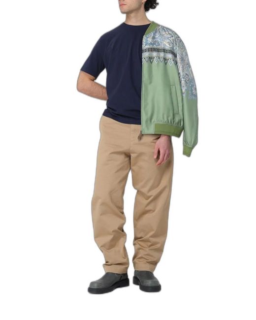 Etro Blue Pegaso Embroidery Cotton T-Shirt for men