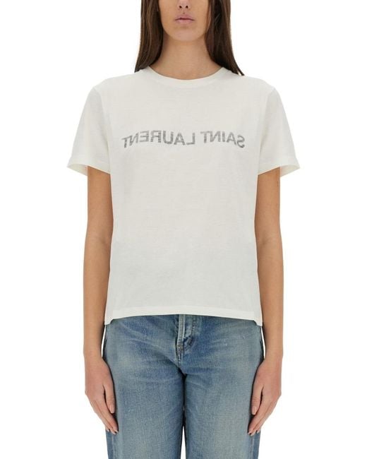 Saint Laurent White T-Shirts And Polos