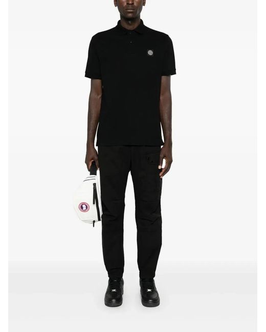 Stone Island Black Regular Fit Short-Sleeved Polo Shirt With Compass Patch for men