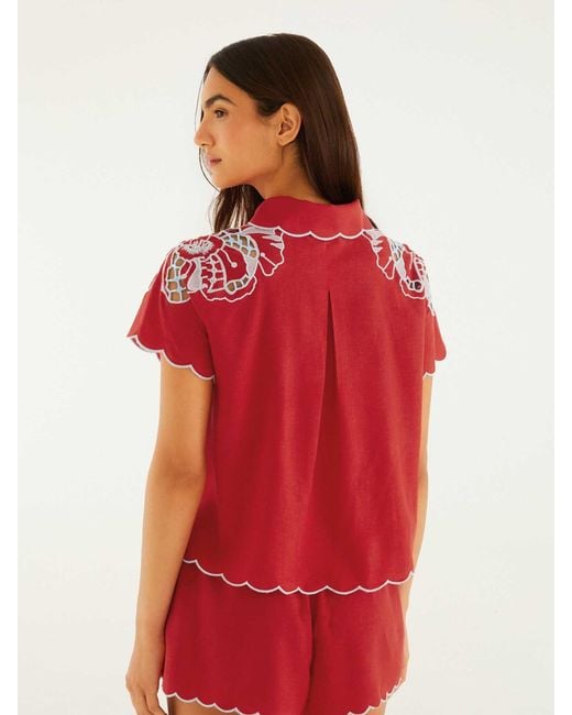 Farm Rio Red Shorts With Embroidery