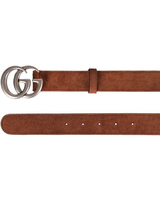Gucci Brown Gg Marmont Suede Belt With Metal Logoed Buckle for men