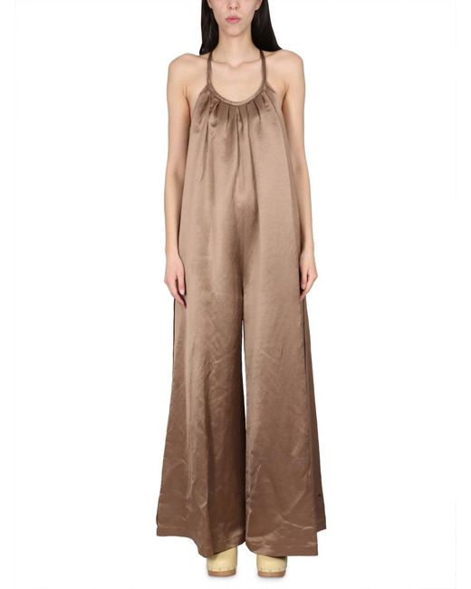 Alysi Brown Wide Satin Jumpsuit