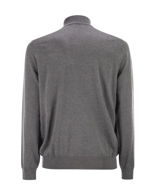 Boss Gray Virgin Wool Jumper With Zip Collar for men