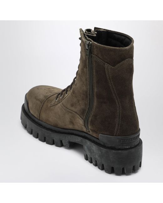 Balenciaga Brown Combat Strike Suede Calfskin Boots for men