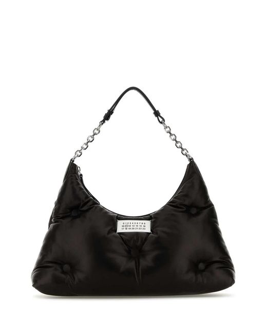 Maison Margiela Black Nappa Leather Medium Glam Slam Hobo Shoulder Bag
