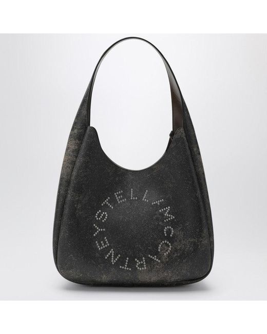 Stella McCartney Black Large Hobo Bag With Aged Effect And Logo
