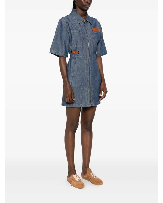 Fendi Blue Abito Chambray Denim