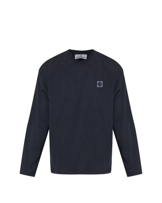 Stone Island Blue Logo-Patch Long-Sleeve T-Shirt for men