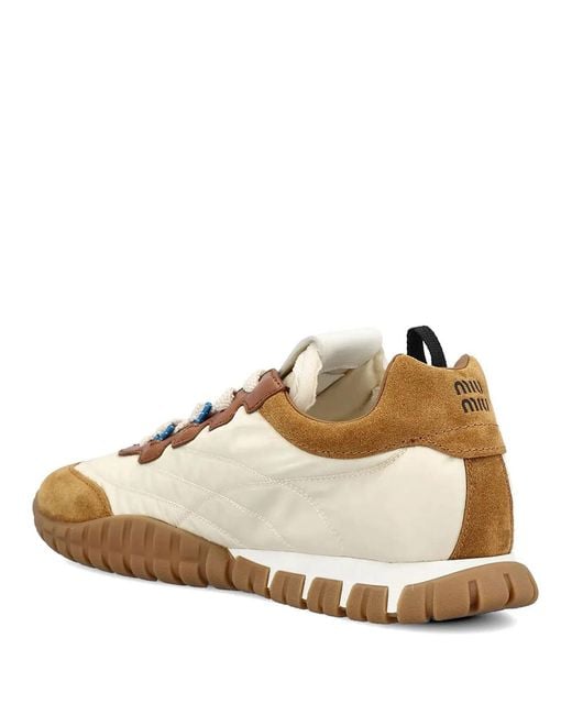 Miu Miu Natural Tyre Technical Fabric, Suede And Leather Sneakers