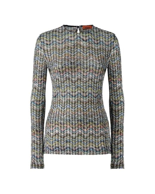 Missoni Gray Zig Zag Motif Crenweck Sweater