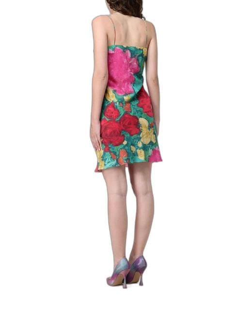 Balmain Red Dress With Roses Print