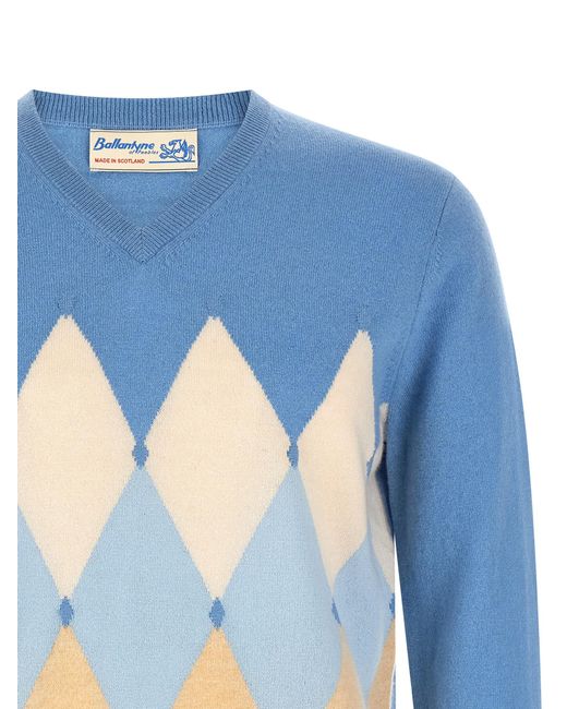 Ballantyne Blue 'Classic Diamond' Intarsia Sweater for men