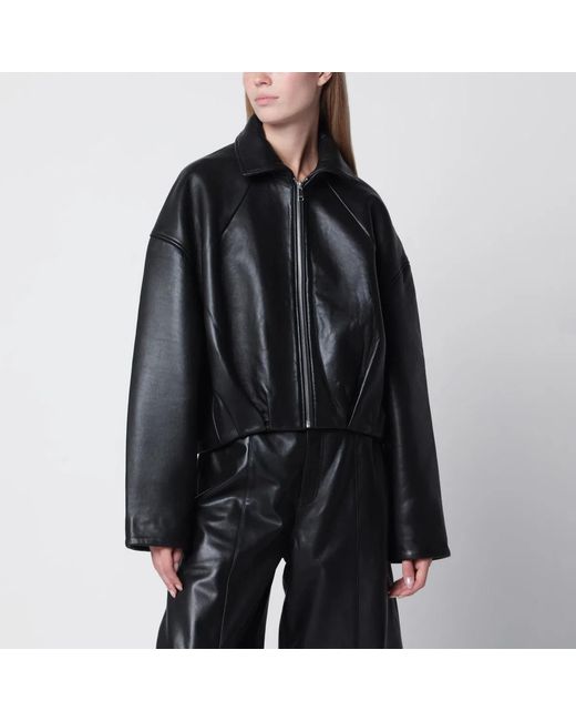 ROTATE BIRGER CHRISTENSEN Black Cropped Leather Jacket