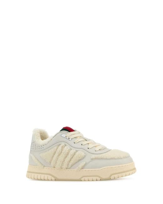Gucci White Leather And Teddy Re-Web Sneakers for men