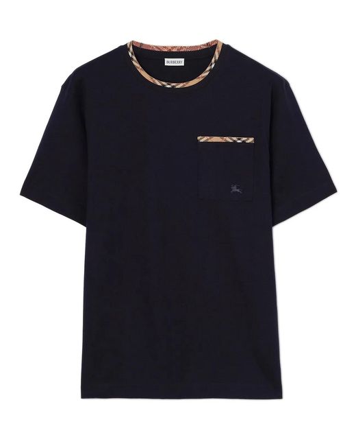 Burberry Blue Check Trim T-Shirt for men