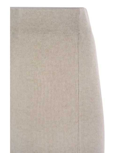 Brunello Cucinelli Natural Cashmere And Silk Ribbed Skirt