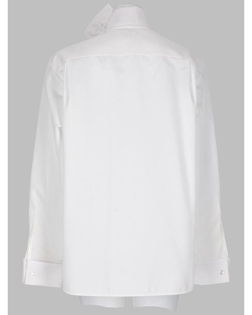 Saint Laurent White Camicia Con Collo Lavallière