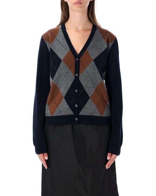 Prada Black Argyle Cashmere Cardigan