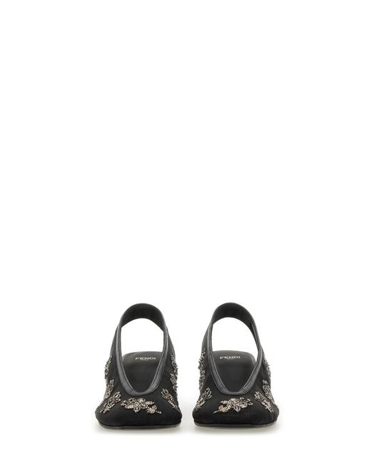 Fendi Black Slingback With Embroidery
