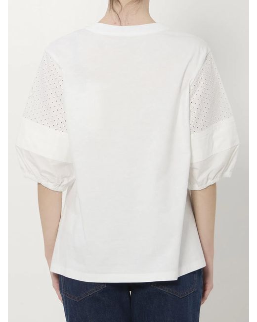 Moncler White Eyelet-Detail T-Shirt