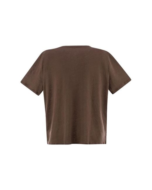 Majestic Brown Linen Crew-Neck T-Shirt